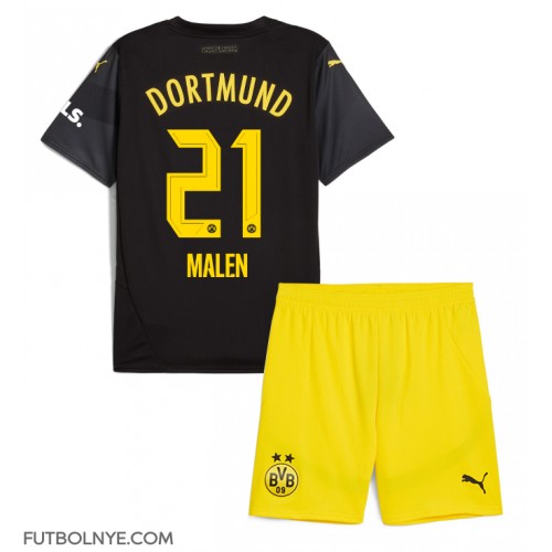 Camiseta Borussia Dortmund Donyell Malen #21 Visitante Equipación para niños 2024-25 manga corta (+ pantalones cortos)